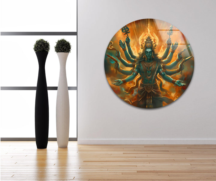 Lord Shiva Orange Glass Wall Art print on glass, glass printed photos
