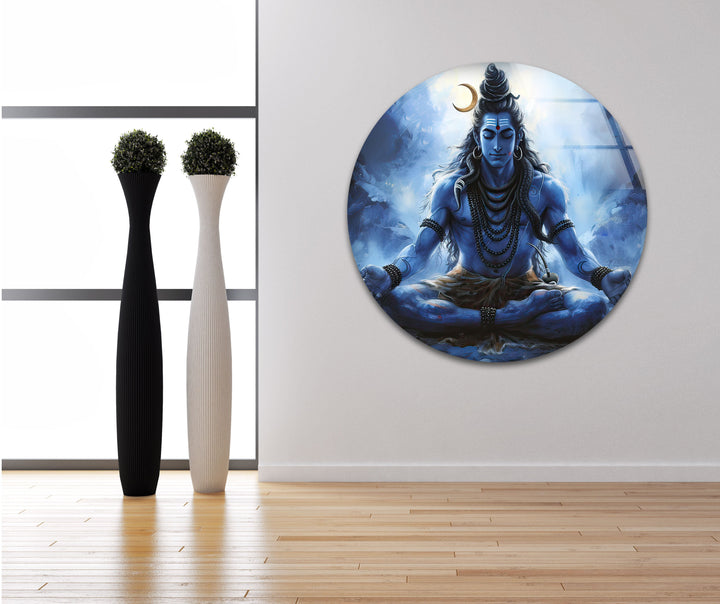 Lord Shiva Blue Glass Wall Art custom glass photo prints, large glass prints
