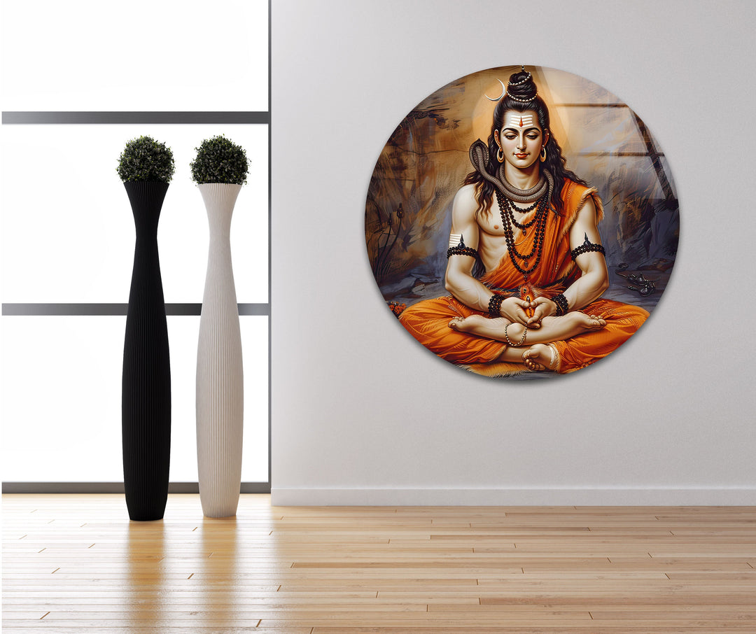 Lord Shiva God Orange Glass Wall Art Glass Printing Wall Art, Print photos on glass
