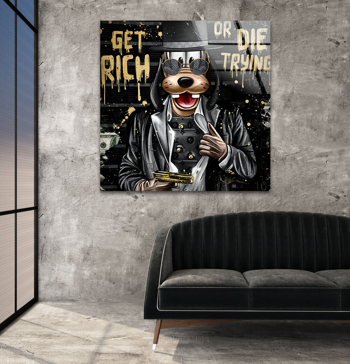 Lucky Gangster Dog Glass Wall Art custom glass photo prints, large glass prints
