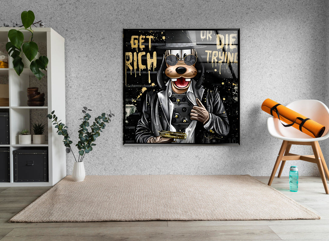 Lucky Gangster Dog Glass Wall Art picture on glass wall art, photos printed on glass
