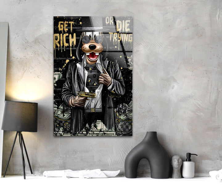 Lucky Gangster Dog Glass Wall Art custom glass pictures, glass art prints

