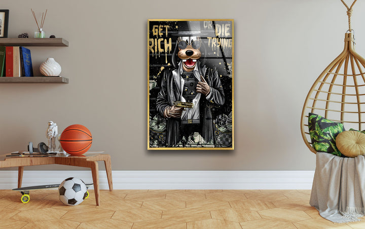 Lucky Gangster Dog Glass Wall Art photo print on glass, prints on glass wall art
