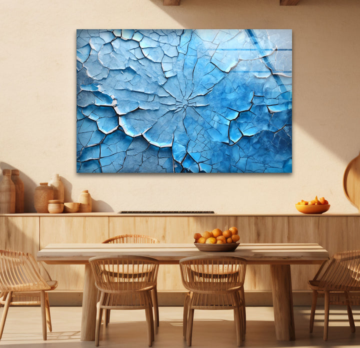Cracked Ice Abstract Wall Art – Blue Textured Glass Print Design
