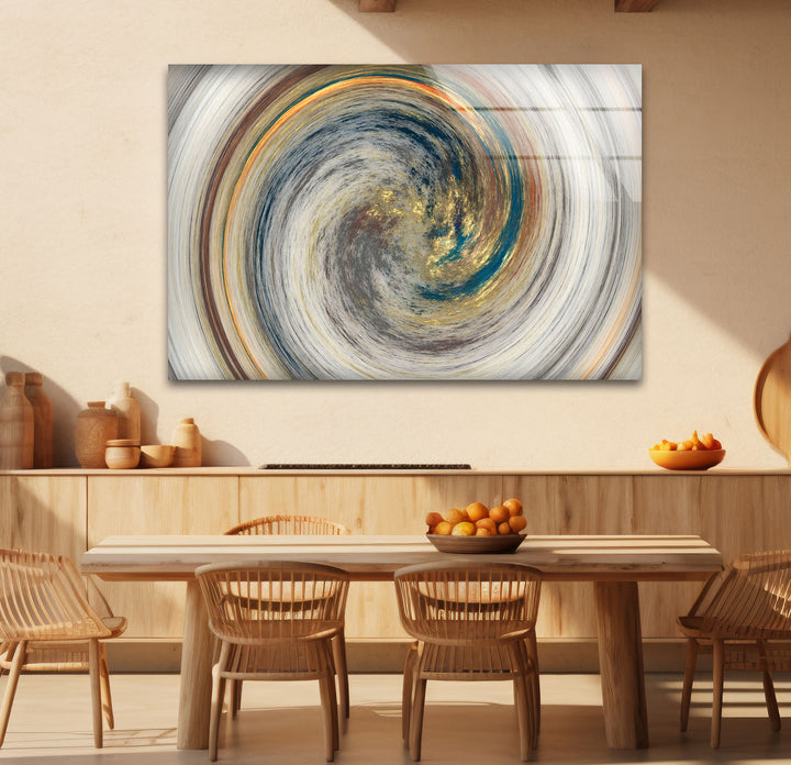Golden Spiral Vortex Wall Art – Modern Abstract Swirl Glass Print
