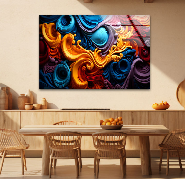 Vibrant Swirl Glass Wall Art – Bold Abstract Color Wave Design
