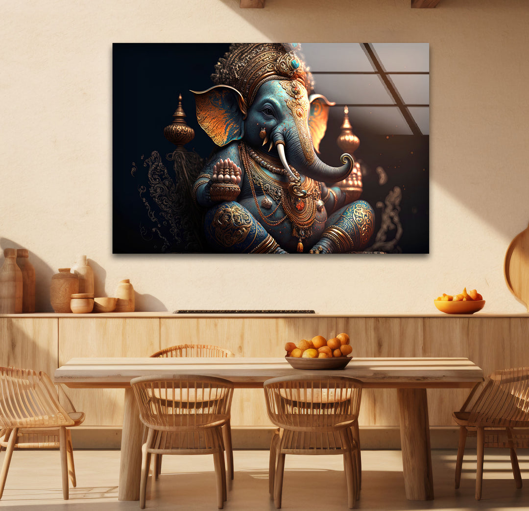 Royal Ganesha Wall Art – Luxurious Hindu Deity Glass Print Décor