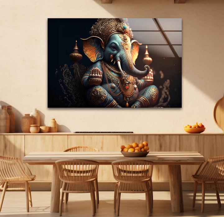 Royal Ganesha Wall Art – Luxurious Hindu Deity Glass Print Décor