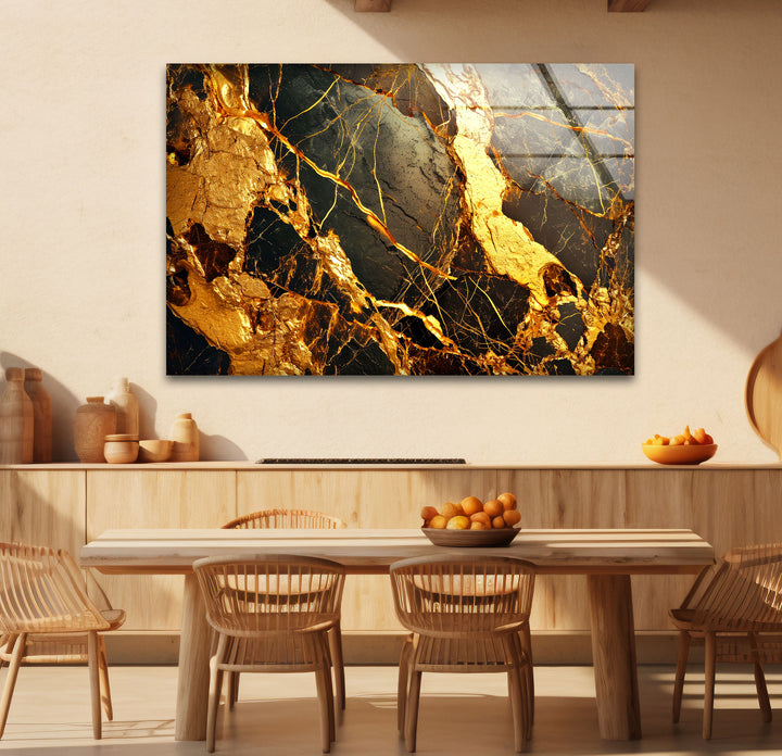 Gold Marble Abstract Wall Art – Luxury Black and Gold Glass Print Design