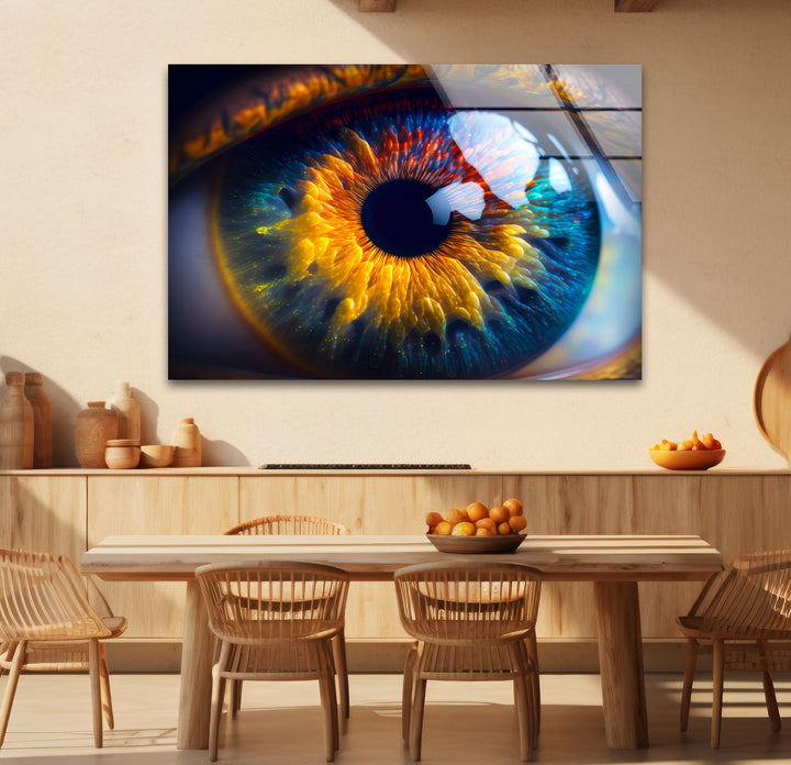 Feurige abstrakte Augen-Wandkunst – Lebendiges Iris-Glasdruck-Design
