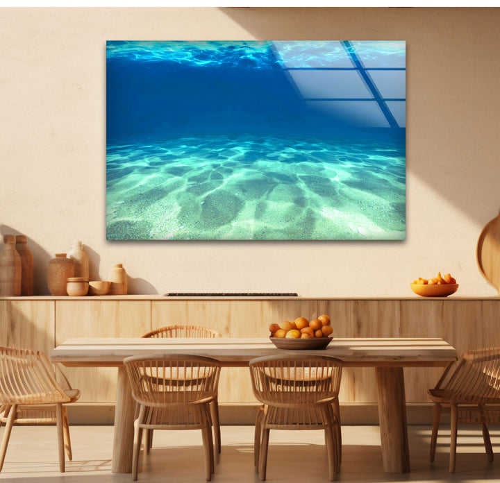 Underwater Ocean Floor Wall Art – Tranquil Blue Sea Glass Print Design