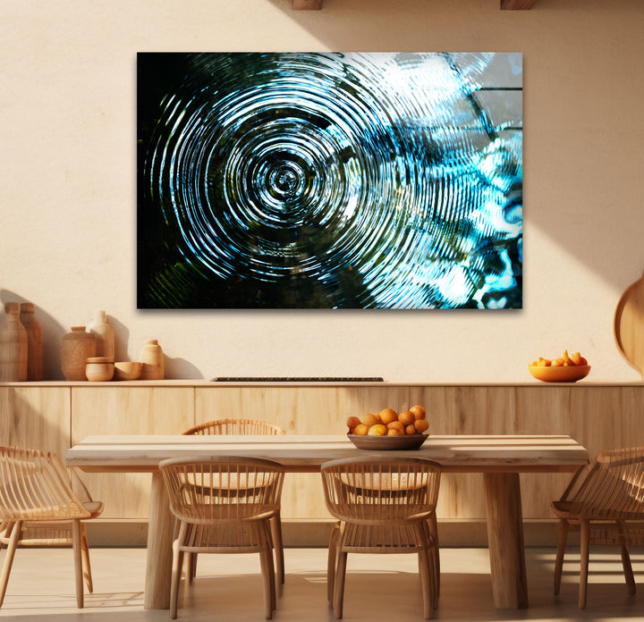 Water Ripple Abstract Wall Art – Blue Circular Wave Glass Print Design