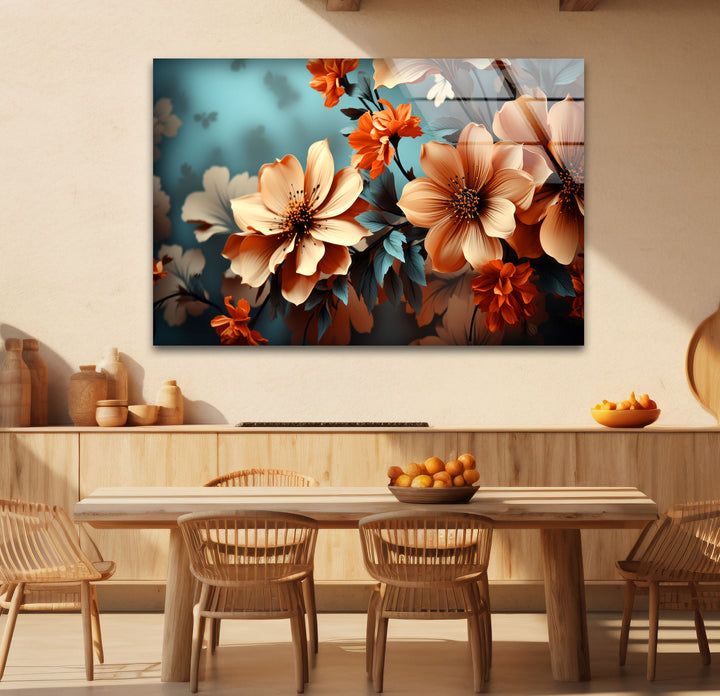 Orange Bloom Floral Wall Art – Modern Botanical Glass Print
