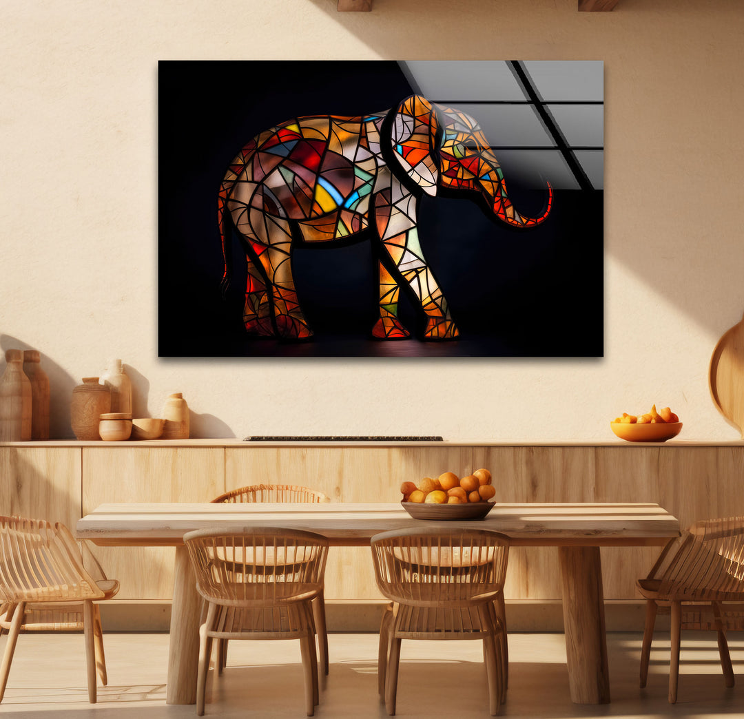 Stained Glass Elephant Wall Art – Colorful Animal Glass Print for Modern Decor