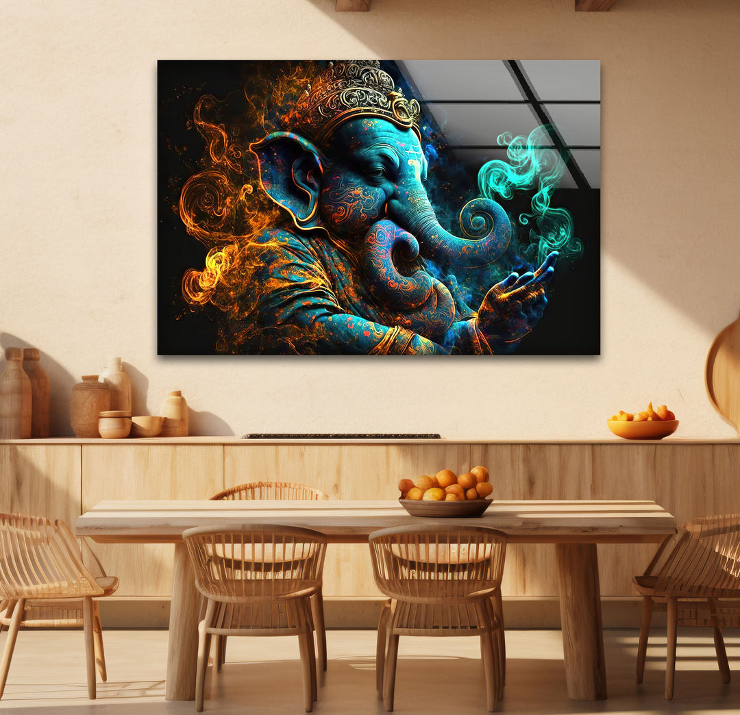 Spiritual Ganesha Wall Art – Vibrant Hindu Deity Glass Print Decor
