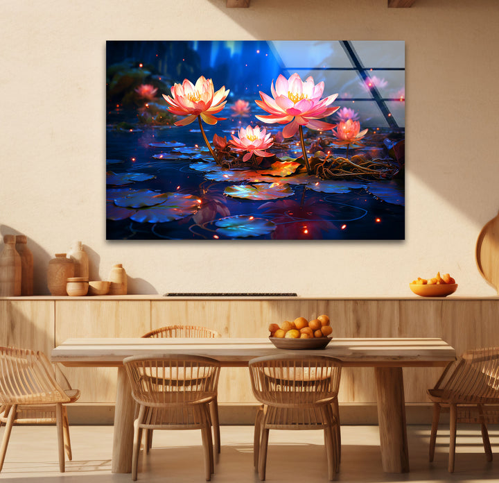 Enchanted Lotus Bloom Wall Art – Tranquil Water Lily Glass Print