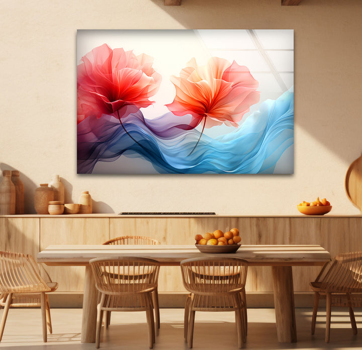 Twin Petal Flow Glass Wall Art – Abstract Floral Beauty in Motion