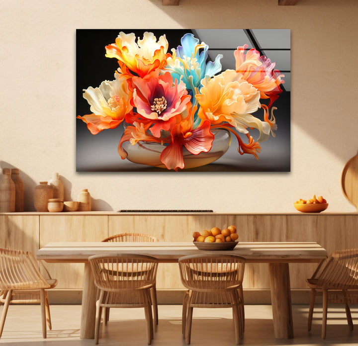 Color Bloom Glaswandkunst – Lebendiger floraler abstrakter Druck 