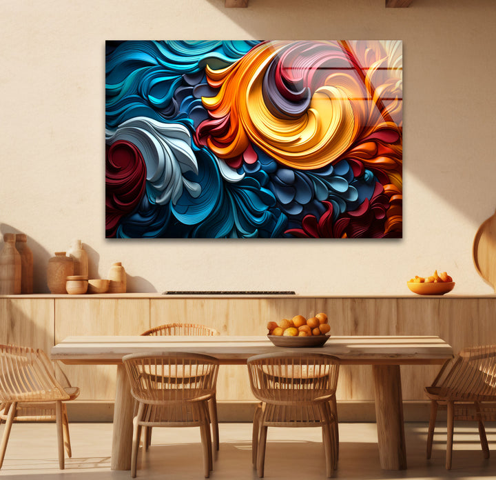 Vibrant Flow Wall Art – Colorful Abstract Glass Print with 3D Texture