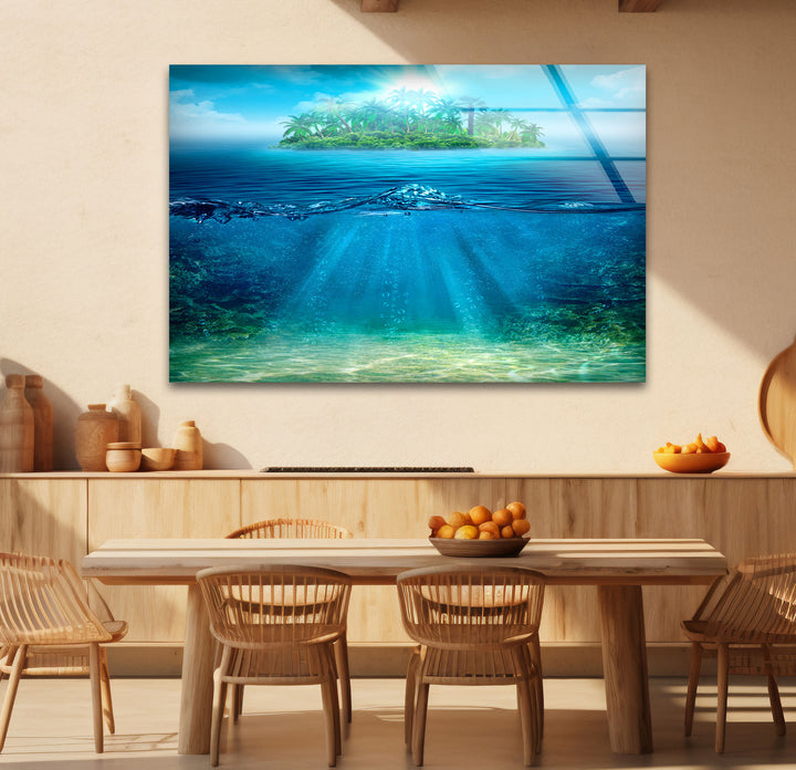 Tropical Island & Ocean Wall Art – Above and Below Water Glass Print