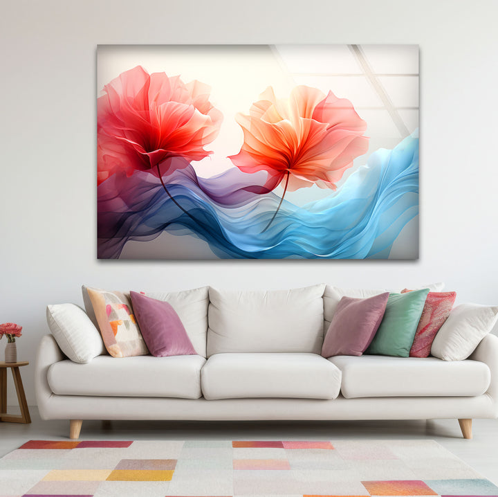 Twin Petal Flow Glass Wall Art – Abstract Floral Beauty in Motion