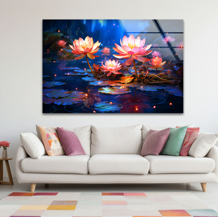Enchanted Lotus Bloom Wall Art – Tranquil Water Lily Glass Print