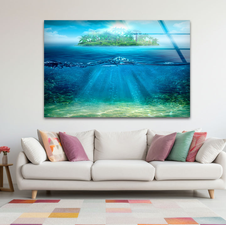 Tropical Island & Ocean Wall Art – Above and Below Water Glass Print