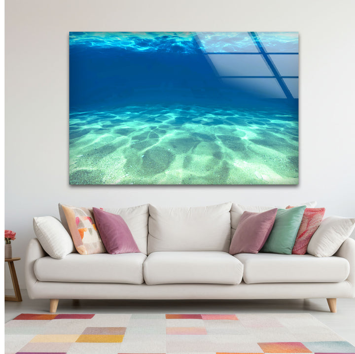 Underwater Ocean Floor Wall Art – Tranquil Blue Sea Glass Print Design