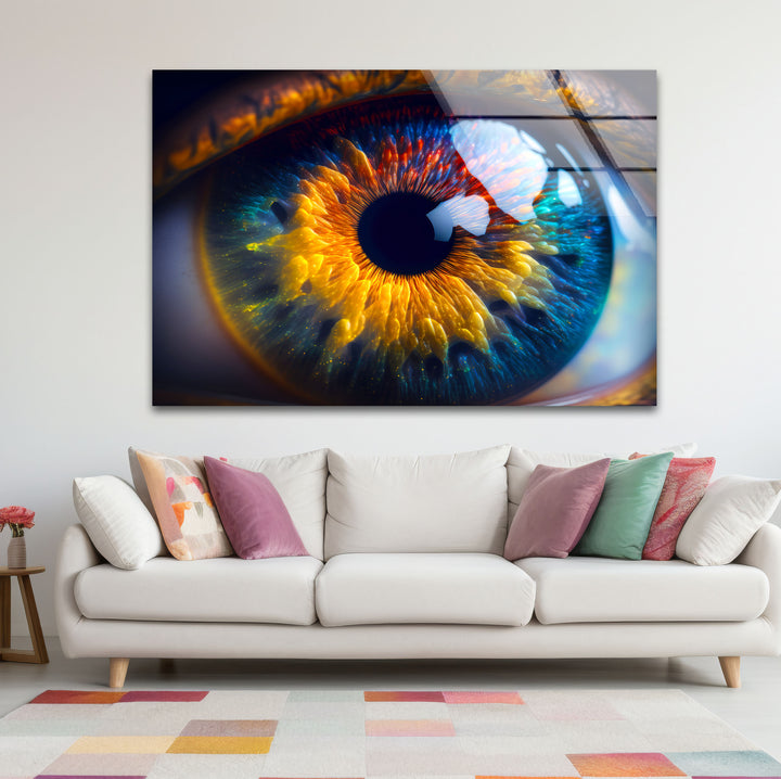 Feurige abstrakte Augen-Wandkunst – Lebendiges Iris-Glasdruck-Design