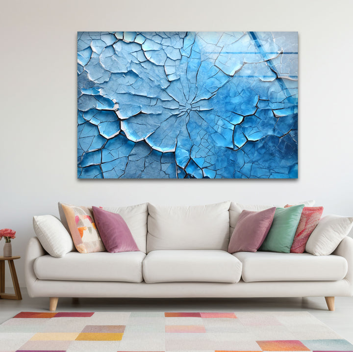 Cracked Ice Abstract Wall Art – Blue Textured Glass Print Design
