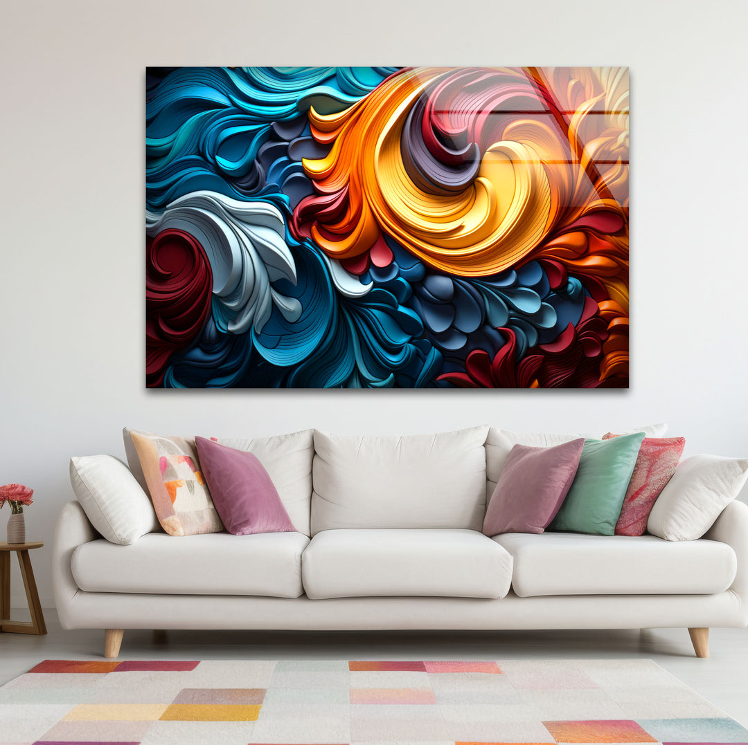 Vibrant Flow Wall Art – Colorful Abstract Glass Print with 3D Texture