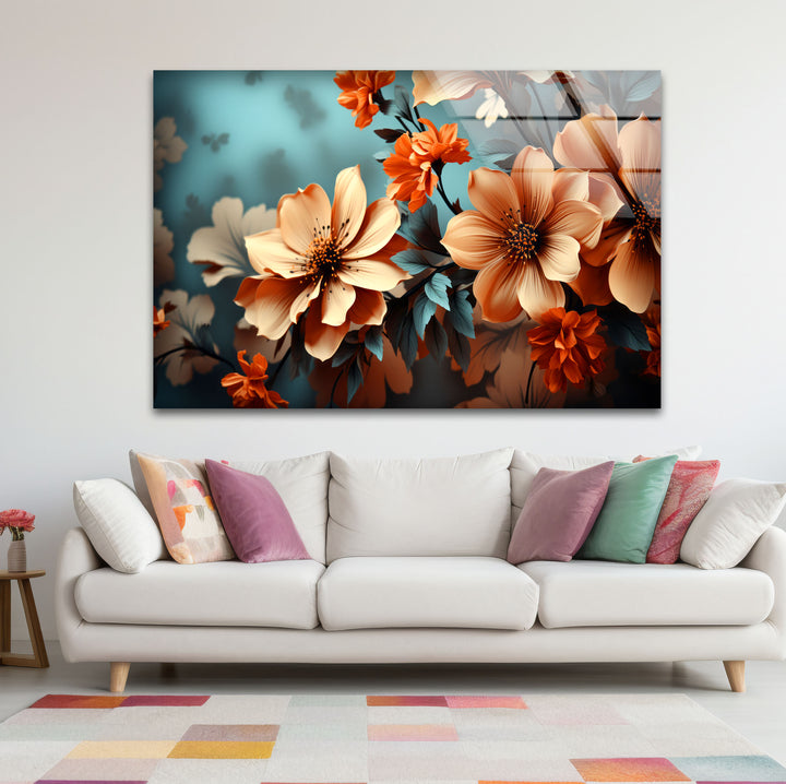 Orange Bloom Floral Wall Art – Modern Botanical Glass Print
