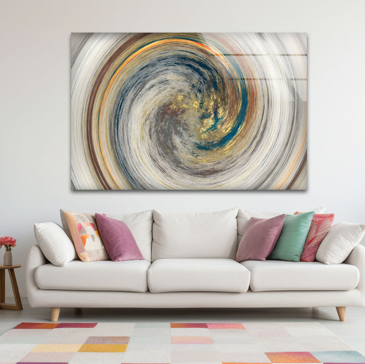 Golden Spiral Vortex Wall Art – Modern Abstract Swirl Glass Print