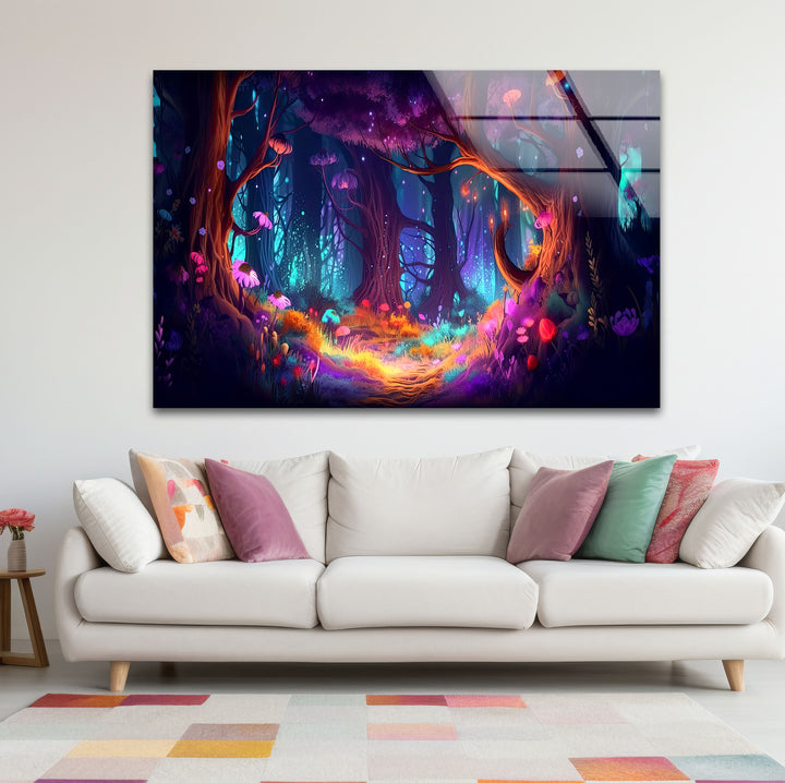 Enchanted Forest Wall Art – Mystical Glow in Fantasy Glass Print