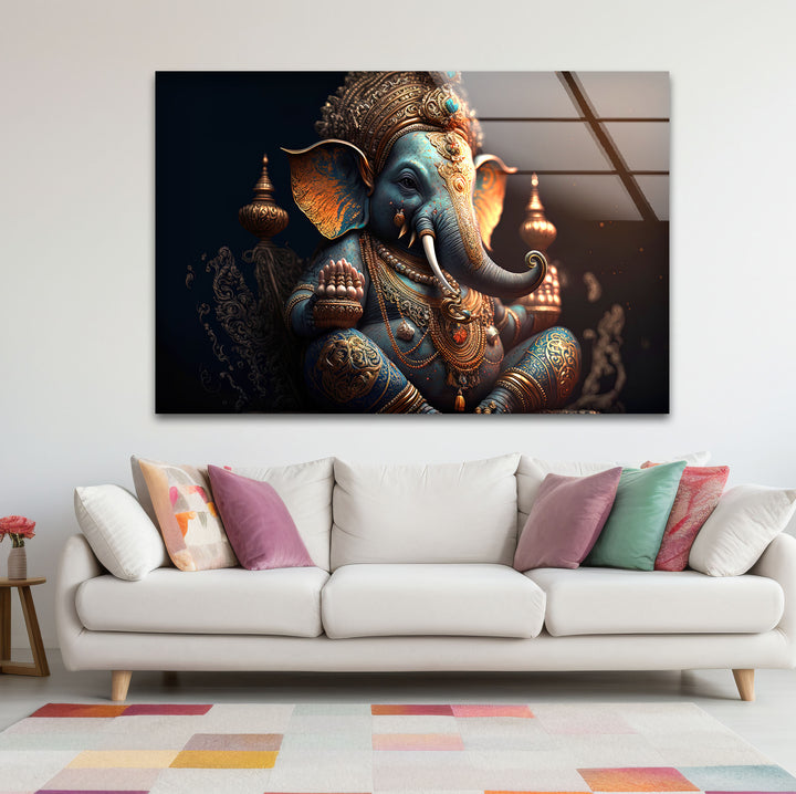 Royal Ganesha Wall Art – Luxurious Hindu Deity Glass Print Décor