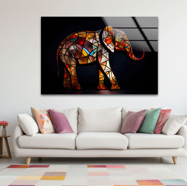 Stained Glass Elephant Wall Art – Colorful Animal Glass Print for Modern Decor
