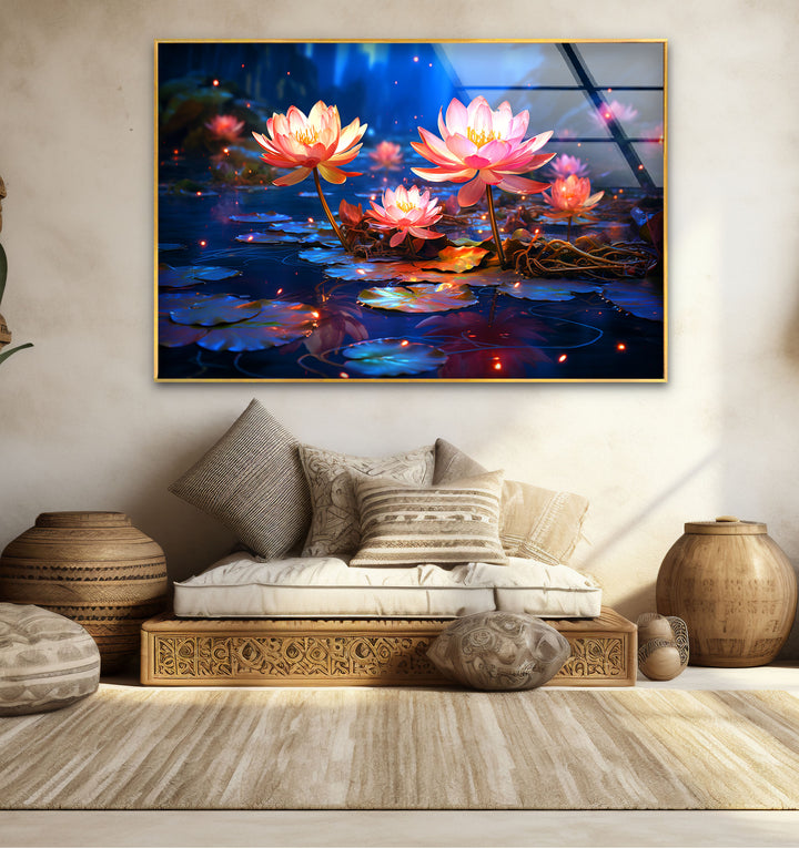 Enchanted Lotus Bloom Wall Art – Tranquil Water Lily Glass Print