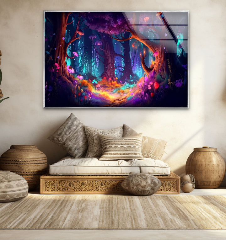 Enchanted Forest Wall Art – Mystical Glow in Fantasy Glass Print