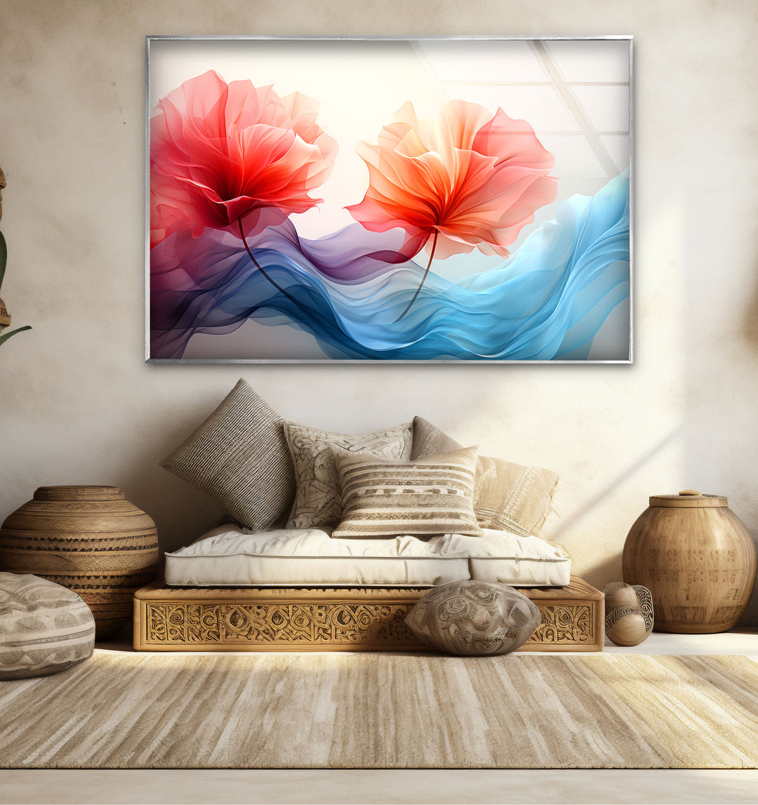 Twin Petal Flow Glass Wall Art – Abstract Floral Beauty in Motion