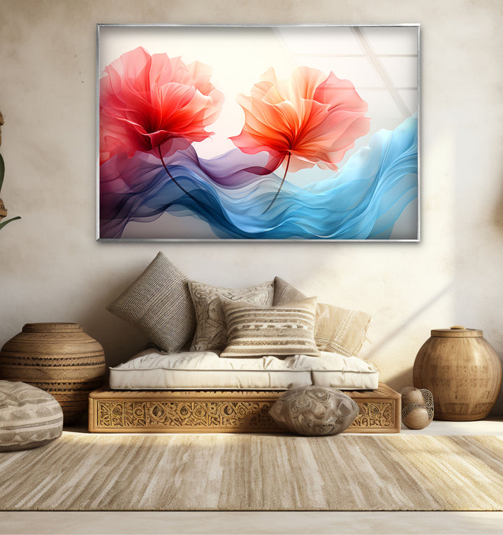 Twin Petal Flow Glass Wall Art – Abstract Floral Beauty in Motion