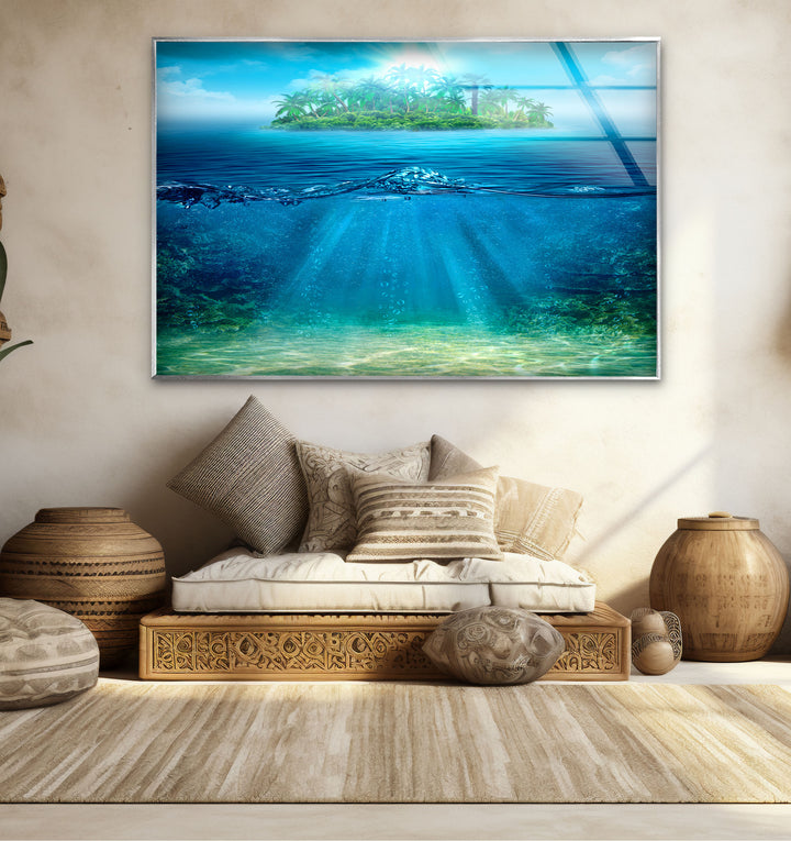 Tropical Island & Ocean Wall Art – Above and Below Water Glass Print