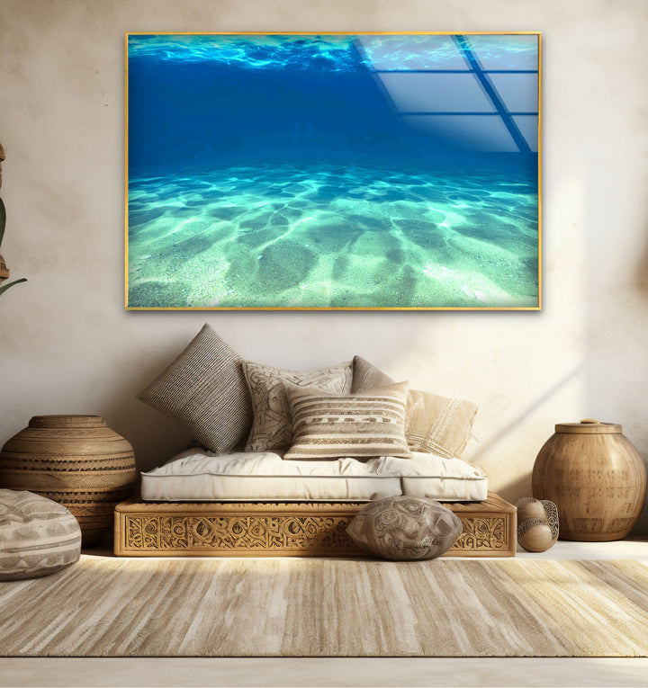 Underwater Ocean Floor Wall Art – Tranquil Blue Sea Glass Print Design