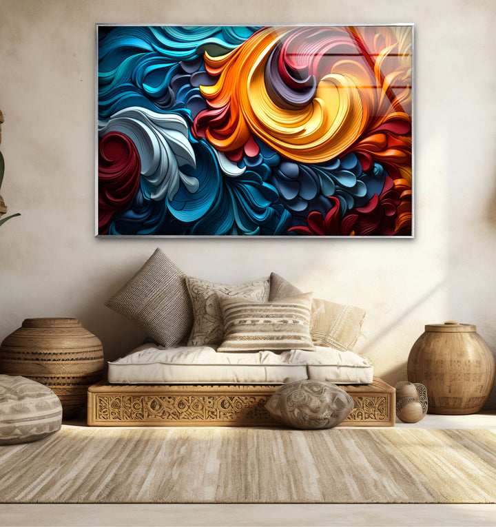 Vibrant Flow Wall Art – Colorful Abstract Glass Print with 3D Texture