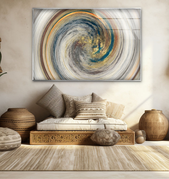 Golden Spiral Vortex Wall Art – Modern Abstract Swirl Glass Print