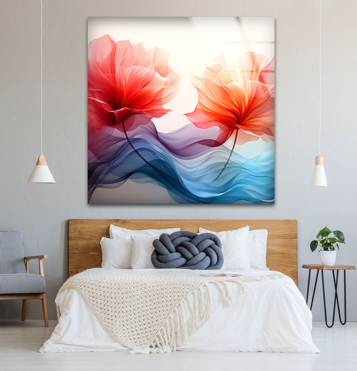 Twin Petal Flow Glass Wall Art – Abstract Floral Beauty in Motion