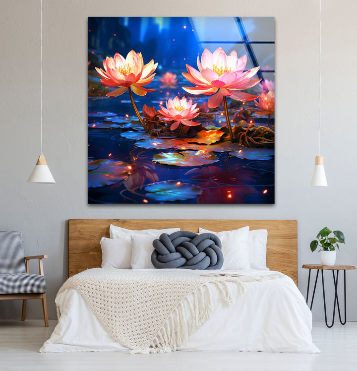 Enchanted Lotus Bloom Wall Art – Tranquil Water Lily Glass Print