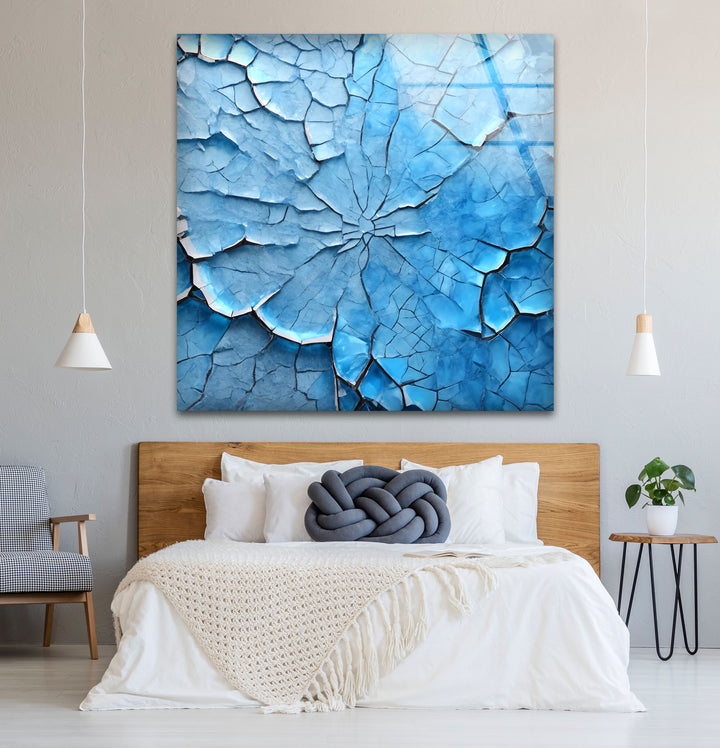 Cracked Ice Abstract Wall Art – Blue Textured Glass Print Design