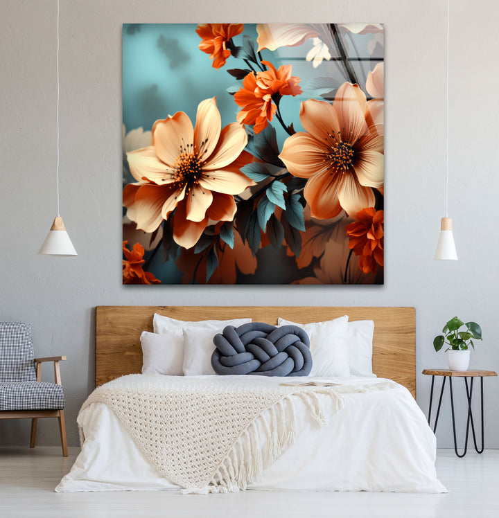 Orange Bloom Floral Wall Art – Modern Botanical Glass Print