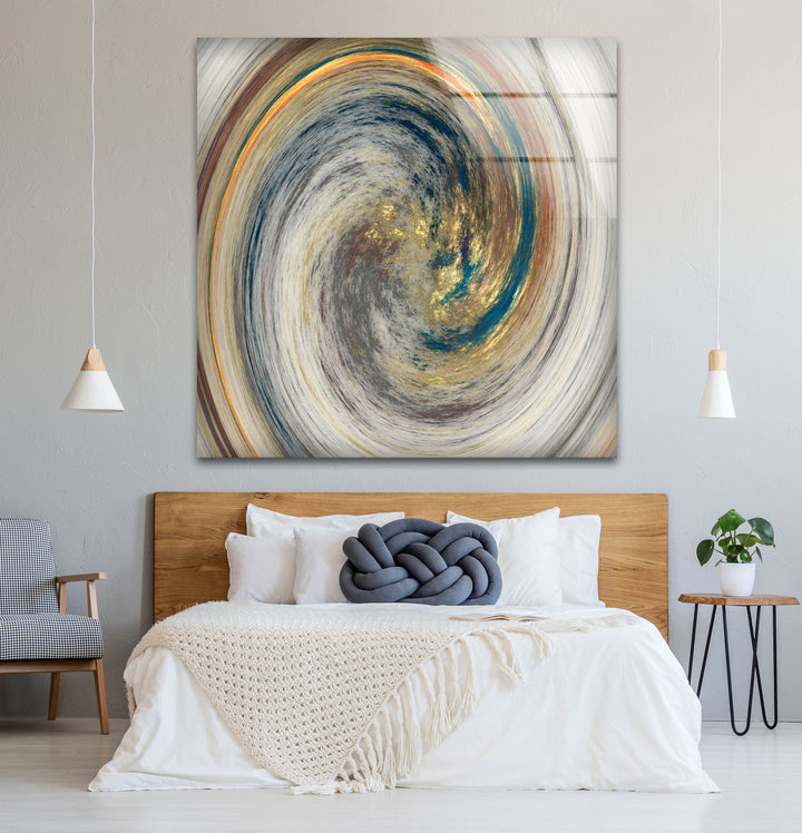 Golden Spiral Vortex Wall Art – Modern Abstract Swirl Glass Print