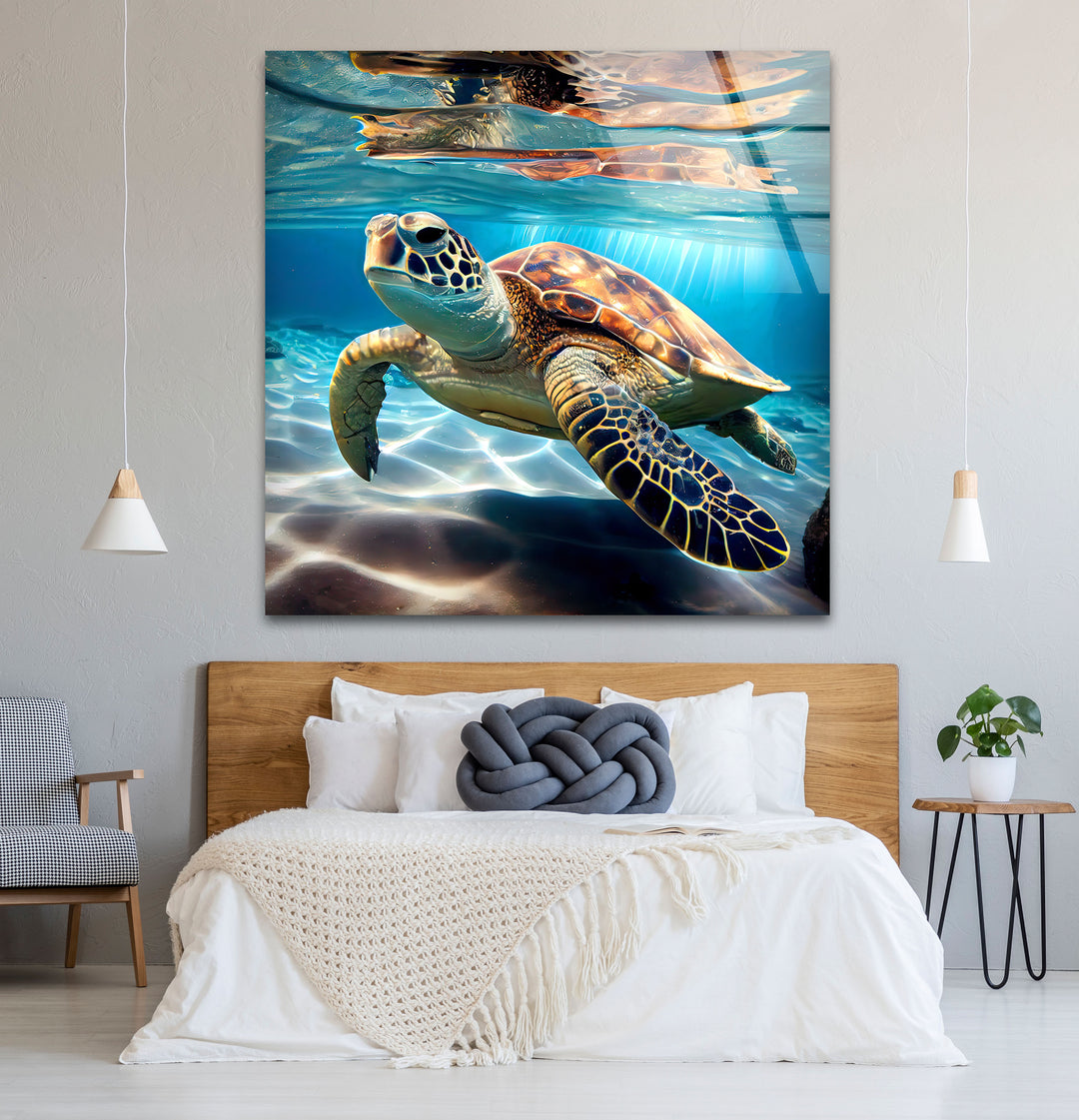 Wandkunst mit Meeresschildkröte – Unterwasser-Dekor aus Glas